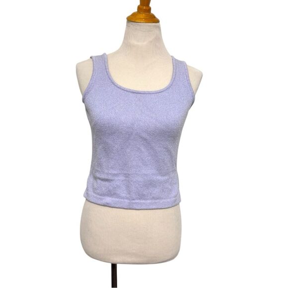 St John Knit Tank Top Stretch Lavender Square neckline Side Slits Size 4P - Picture 1 of 15